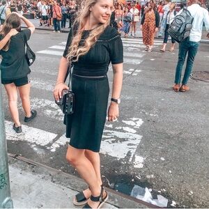 Zara Black Fit and Flare Cocktail Dress with Crew Neck